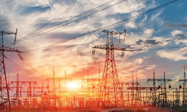 Power lines at sunset