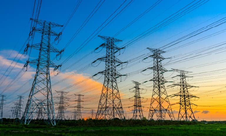 Power Lines with colorful sunset 