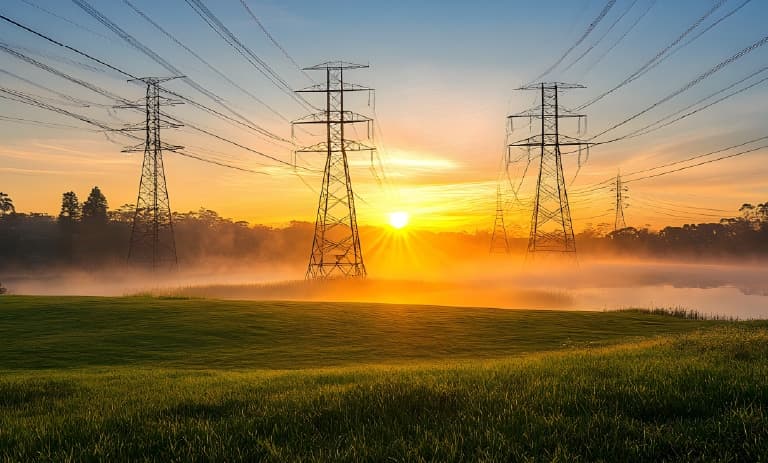 Power lines at sunset