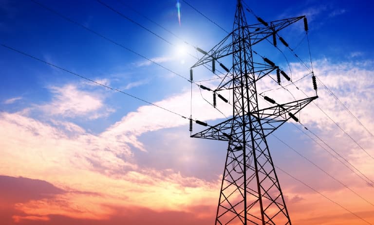 Power lines during sunset