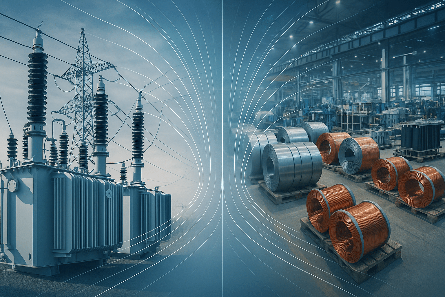High voltage transformer and industrial manufacturing floor
